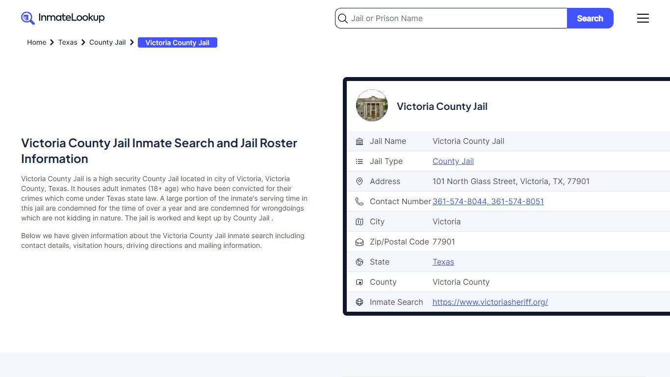 Victoria County Jail Inmate Search and Jail Roster Information